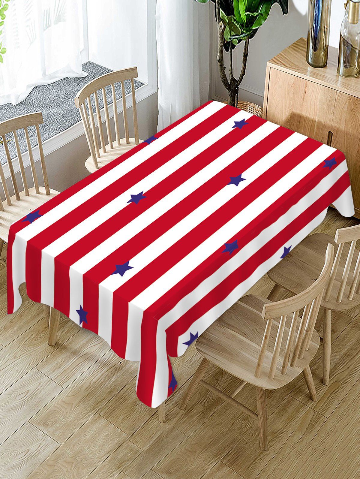

Striped and Star Print Table Cloth, Red