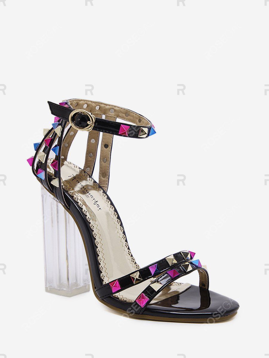 

Rivets Block High-heel Sandals, Black