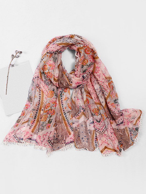 

Bohemian Beach Paisley Print Lace Edge Scarf, Pink