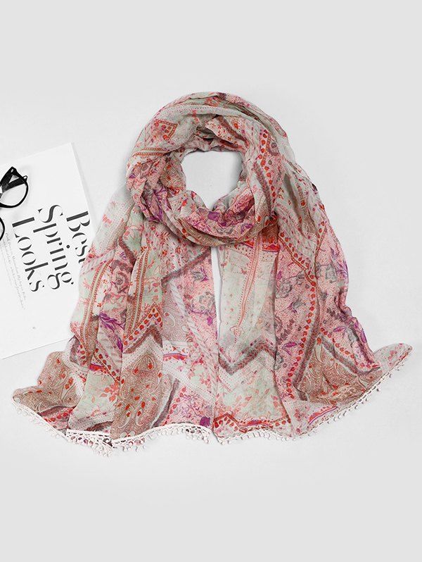 

Bohemian Beach Paisley Print Lace Edge Scarf, Light green