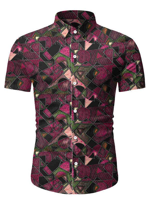 

Geometric Pattern Short Sleeve Shirt, Lipstick pink