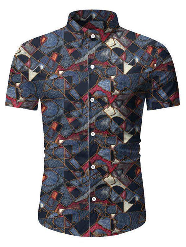 

Geometric Pattern Short Sleeve Shirt, Slate blue