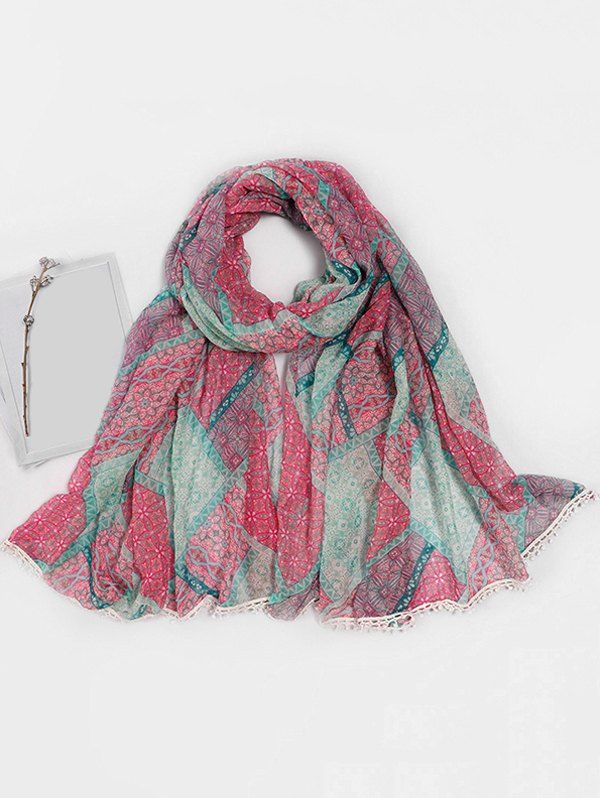 

Beach Geometric Pattern Lace Scarf, Cyan opaque