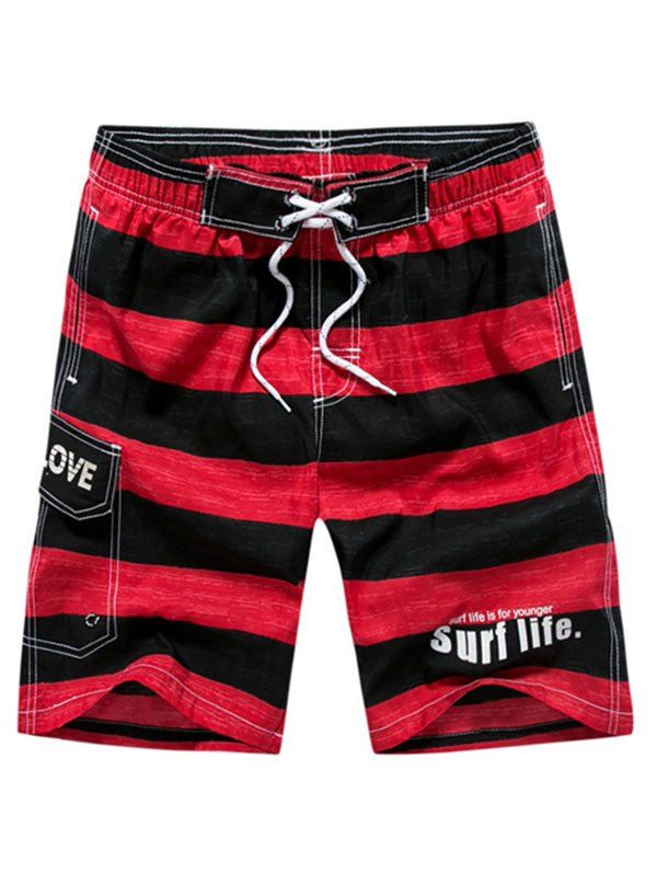 

Letter Printed Colorblock Drawstring Beach Shorts, Red