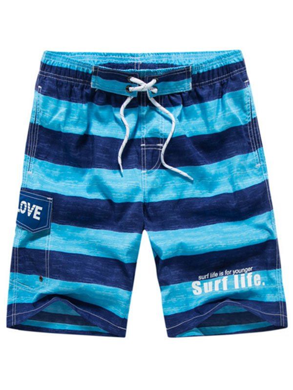 

Letter Printed Colorblock Drawstring Beach Shorts, Dodger blue