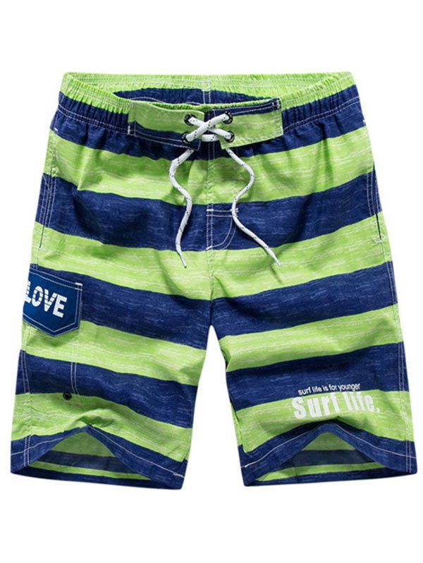 

Letter Printed Colorblock Drawstring Beach Shorts, Yellow green