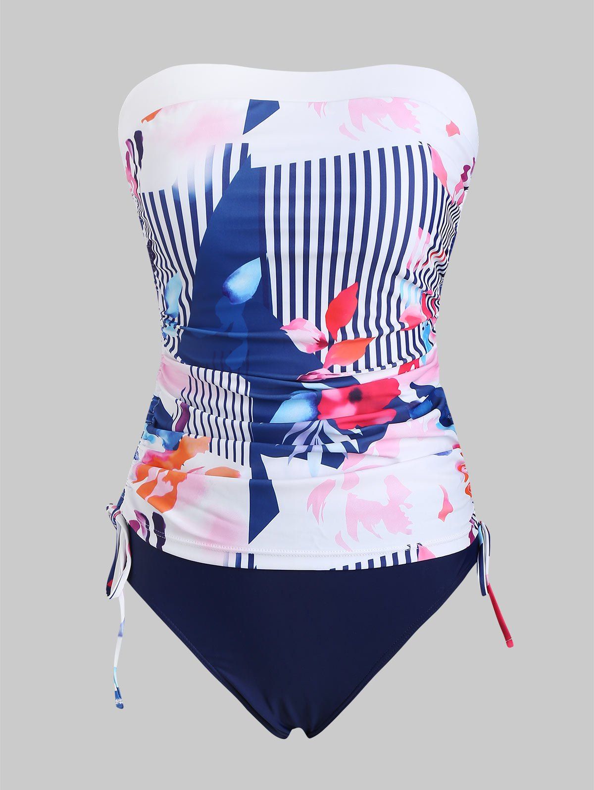 

Floral Leaf Side Cinched Ruched Tankini Swimwear, Multi-c