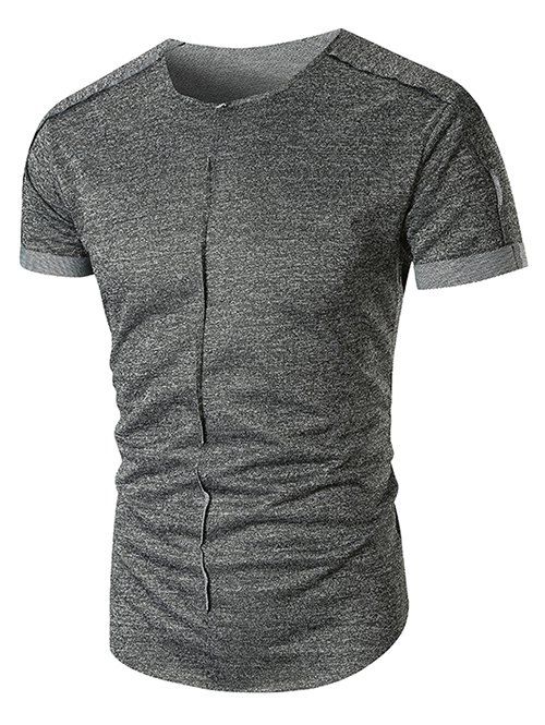 

Rolled Cuff Raw Hem Short Sleeves Tee, Black