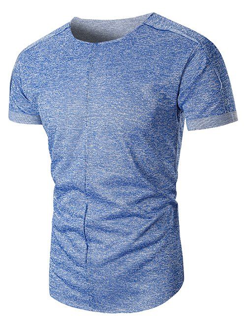 

Rolled Cuff Raw Hem Short Sleeves Tee, Blue