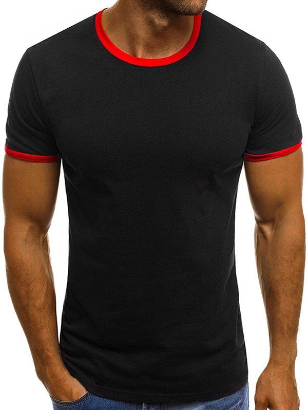 

Casual Short Sleeve Ringer T Shirt, Black