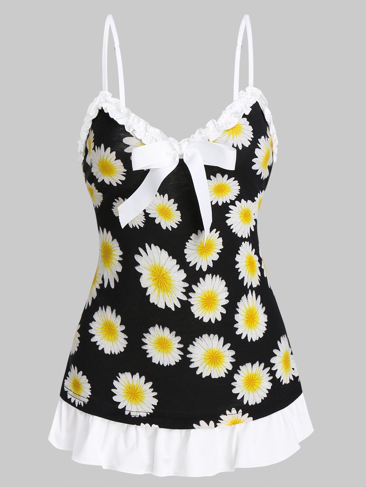 

Sunflower Print Bowknot Cami Tank Top, Black