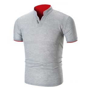 

Two Tone Letter Detail Stand Collar T Shirt, Gray