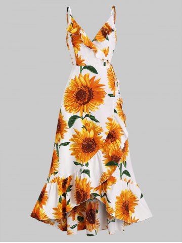 white sundress with sunflowers