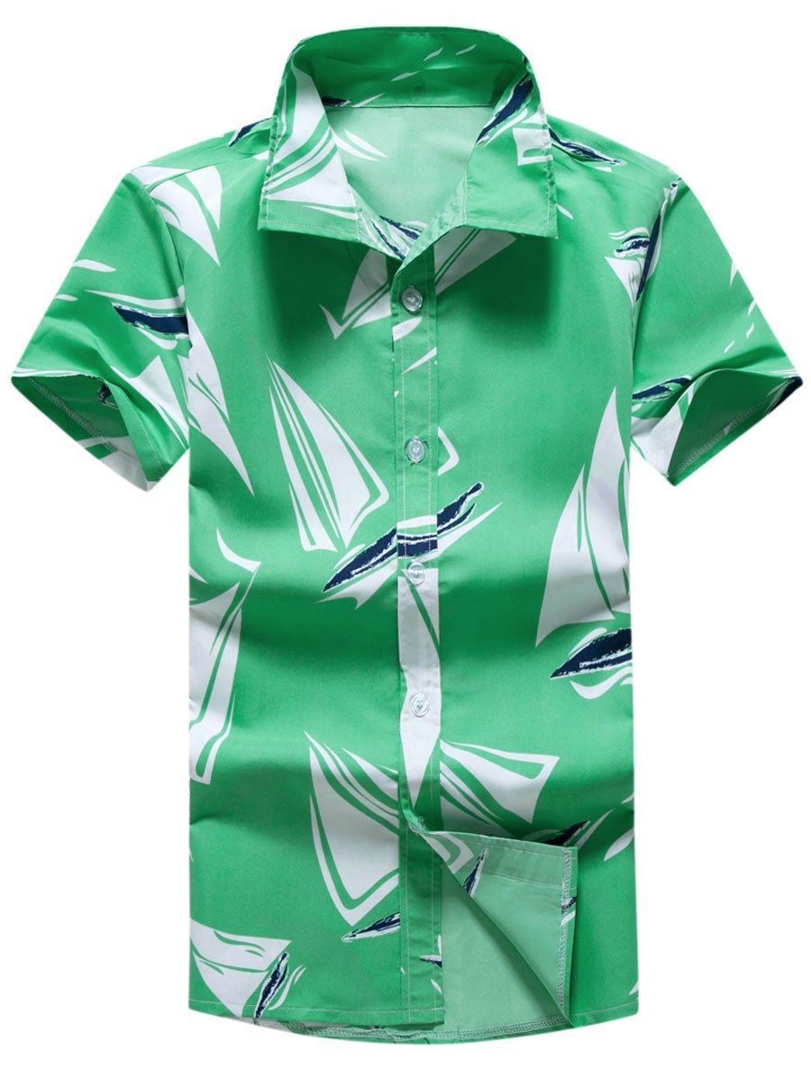 

Graphic Print Turn-down Collar Shirt, Cyan opaque