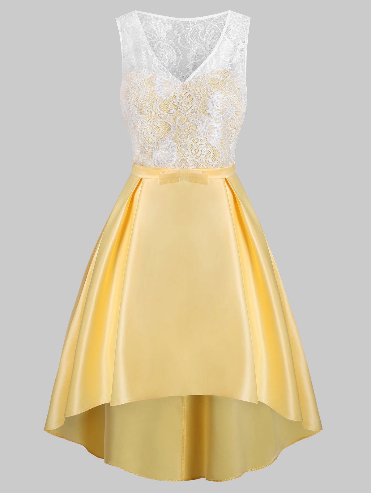 

Lace Panel Belted Dip Hem Dress, Yellow