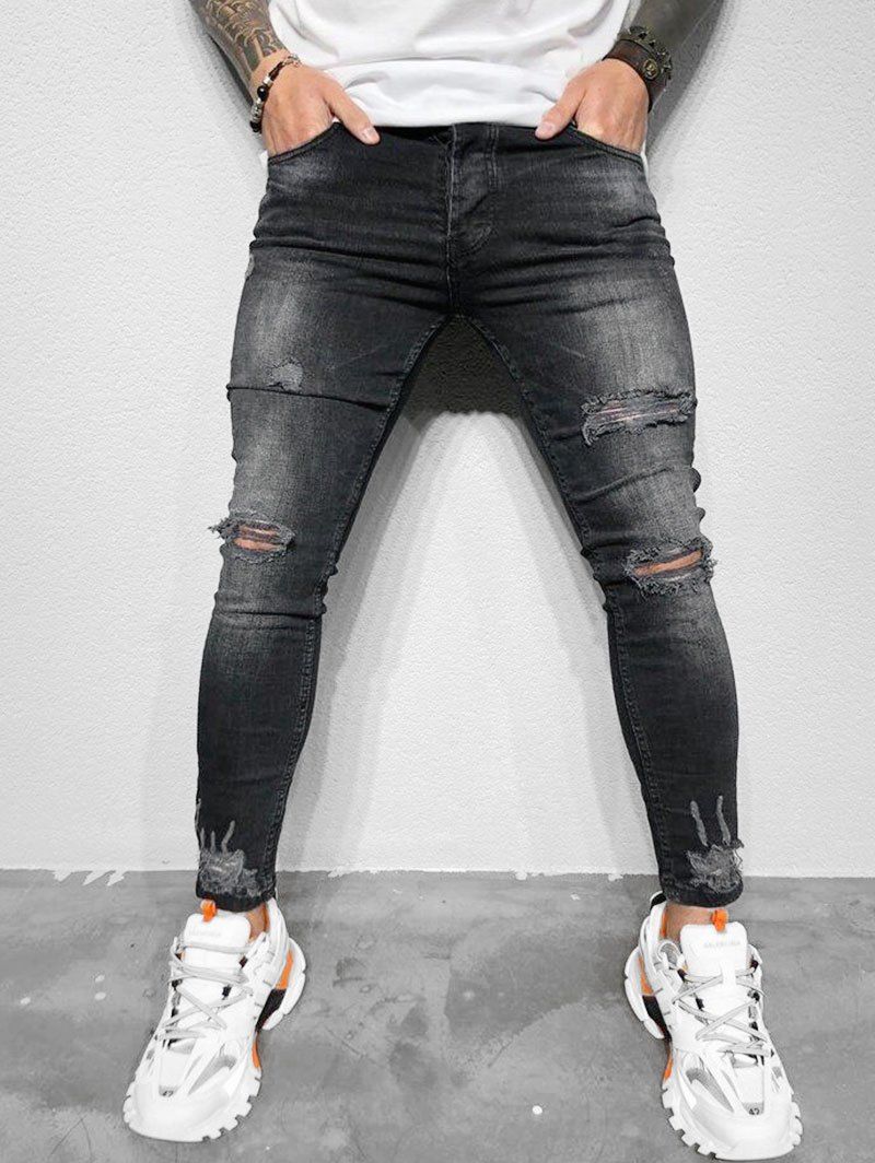 

Distressed Faded Wash Skinny Jeans, Black
