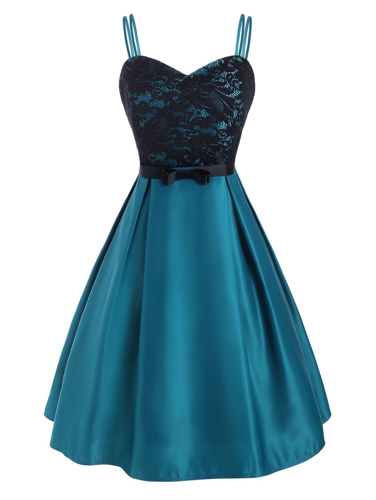 

Lace Insert Dual Straps Prom Dress, Blue ivy