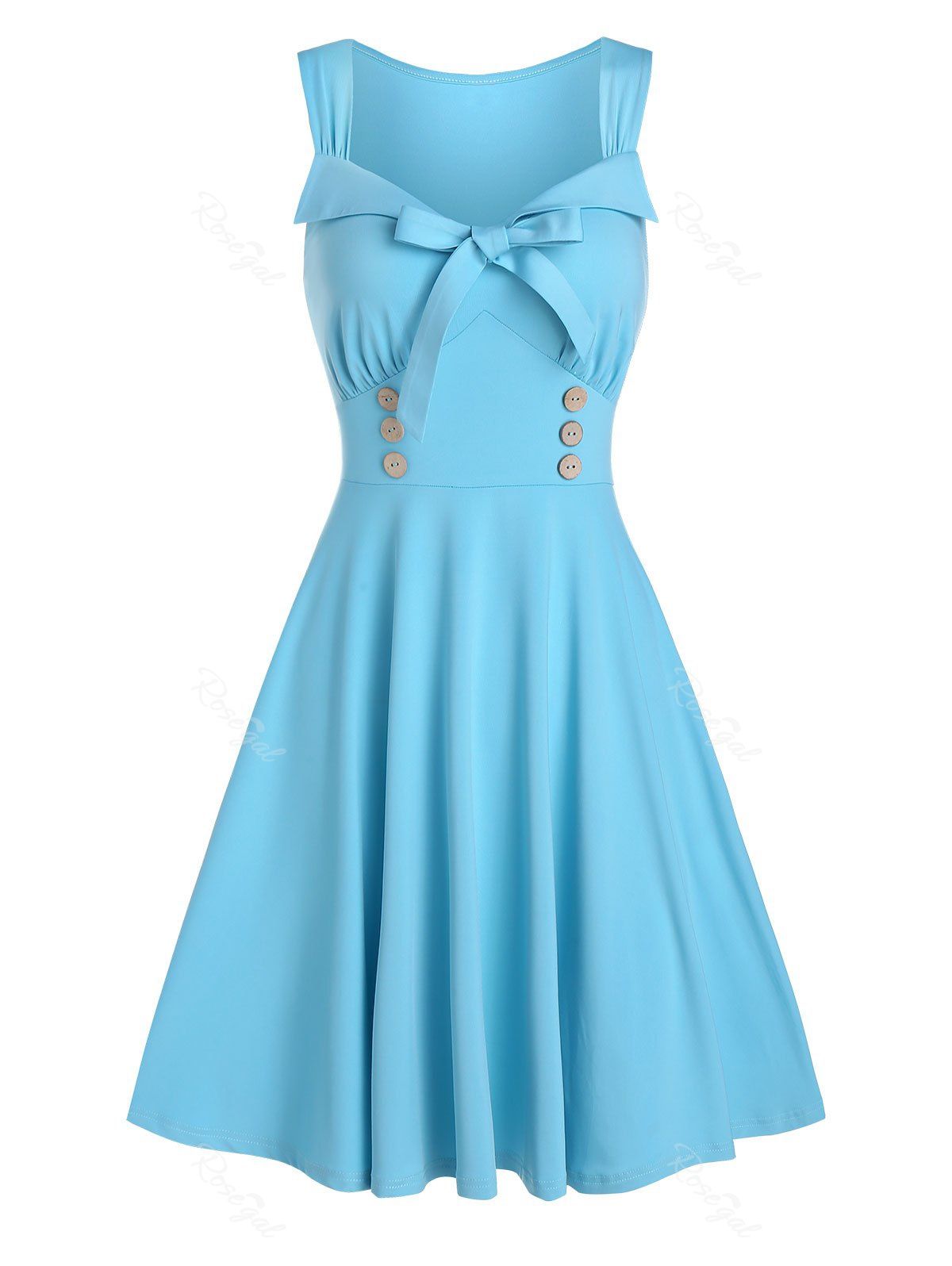 

Bowknot Sweetheart Neck Sleeveless A Line Dress, Light blue