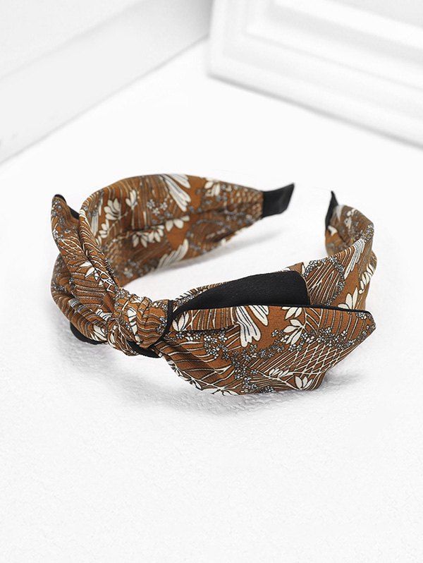

Leaf Print Bowknot Fabric Wide Hairband, Orange gold