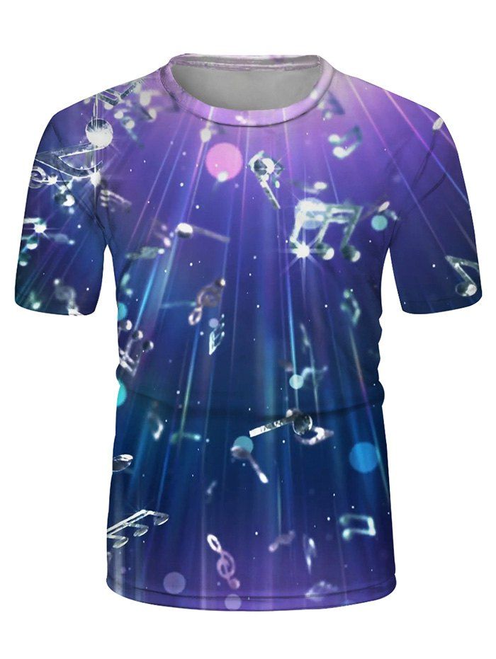 

Music Note Print Casual Short Sleeve Tee, Multi