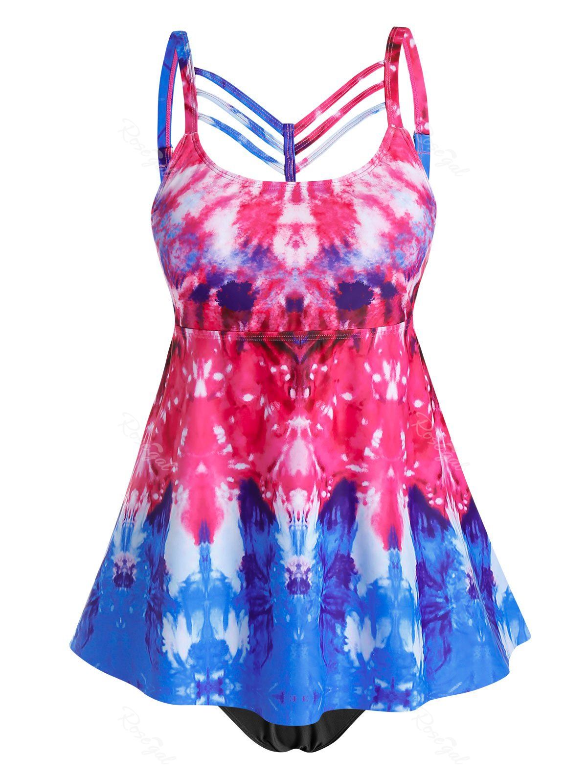 

Plus Size Tie Dye Lattice Cut Tankini Swimwear, Multi