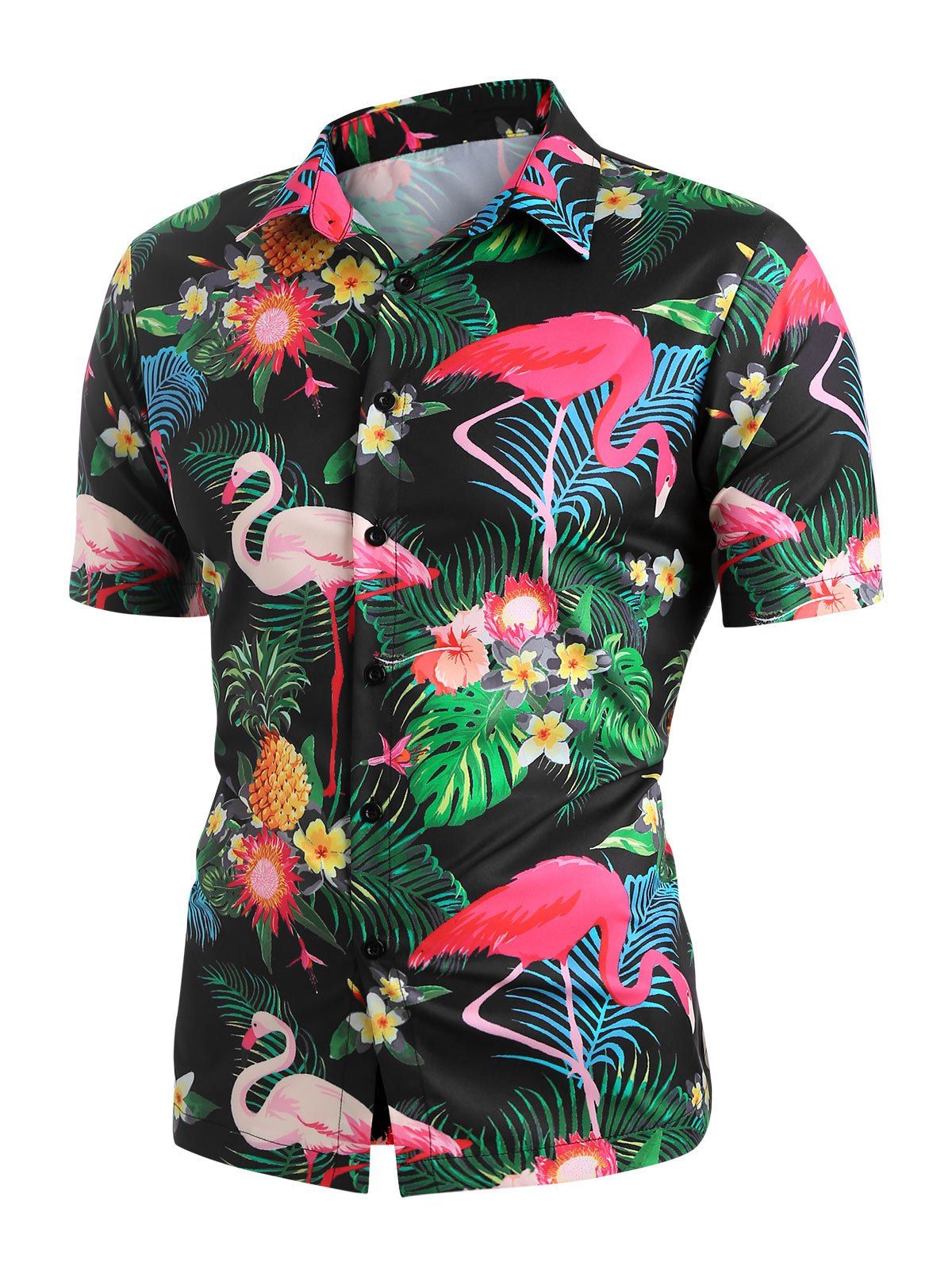 

Flamingo Tropical Plant Print Beach Shirt, Multi-a