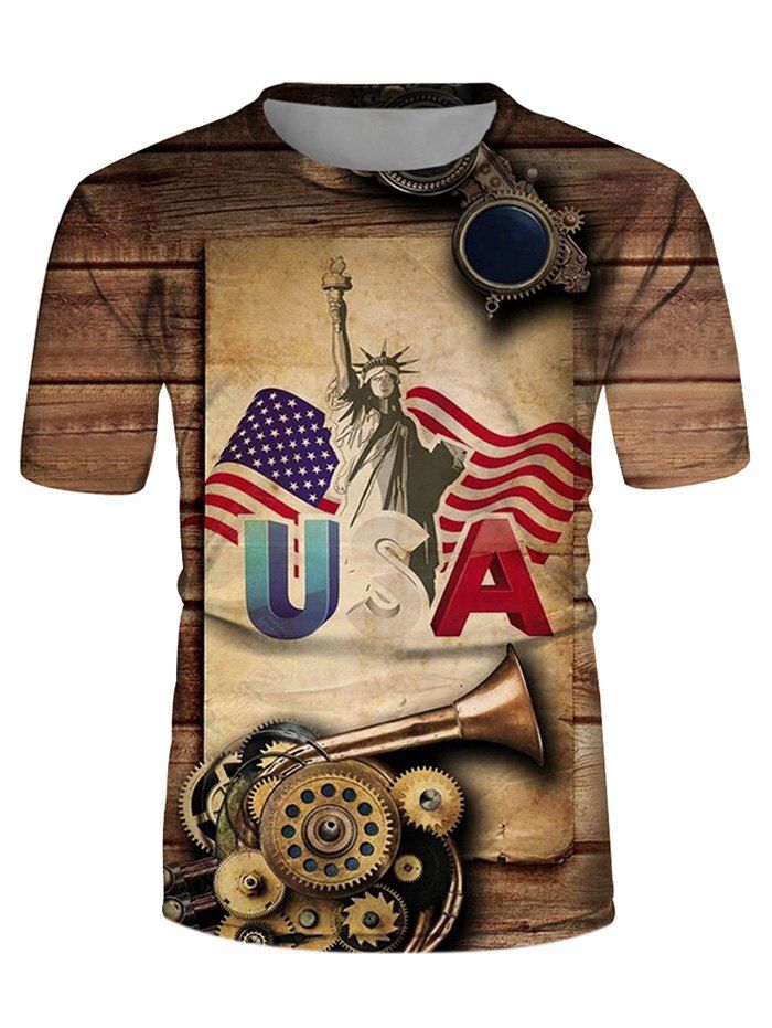 

American Flag Statue Liberty Graphic Casual Short Sleeve Tee, Multi