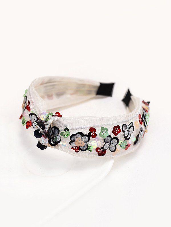 

Mesh Fabric Sequined Floral Hairband, White