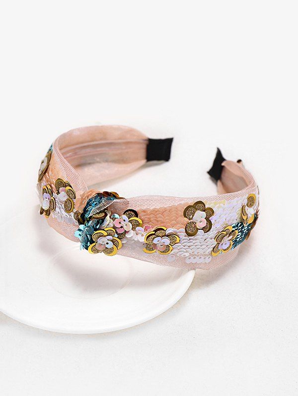 

Mesh Fabric Sequined Floral Hairband, Orange pink