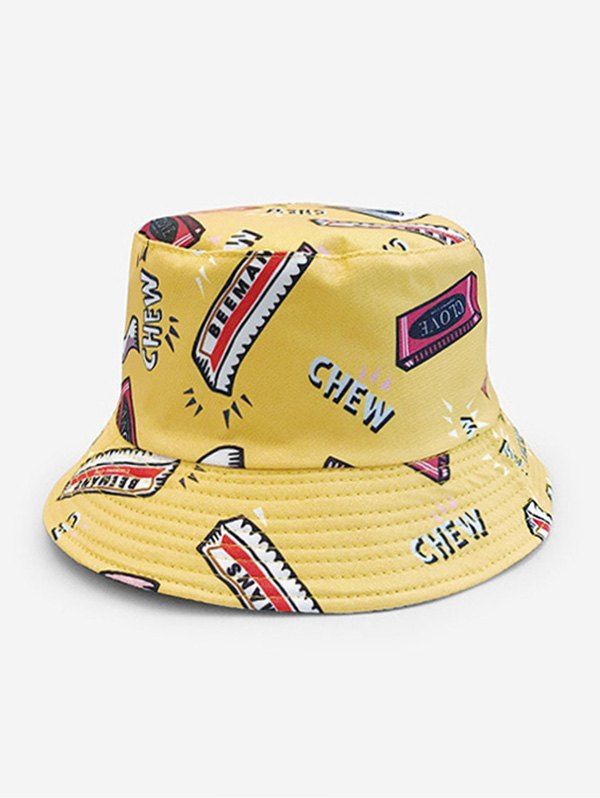 

Cartoon Letter Print Reversible Bucket Hat, Yellow