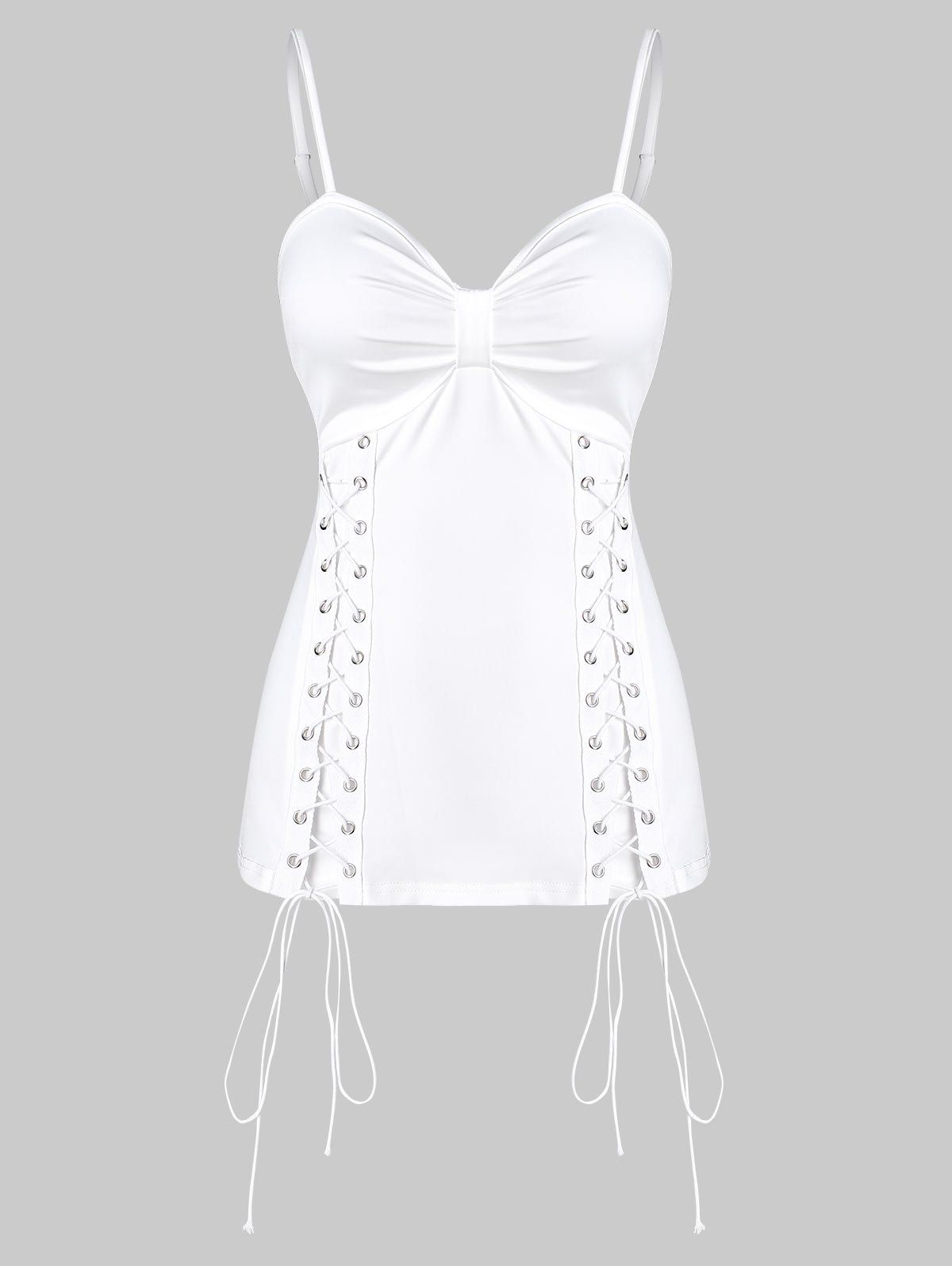 

Plain Lace Up Ruched Cami Tank Top, White