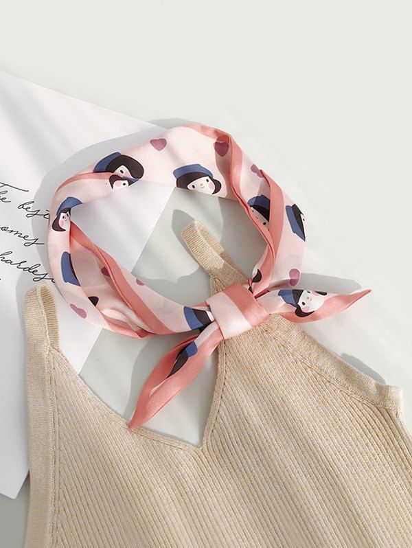 

Cartoon Reversible Small Narrow Neck Scarf, Pink