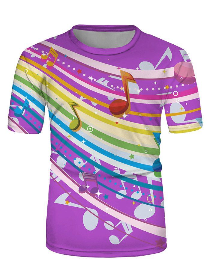 

Colorful Music Note Print Casual Short Sleeve T Shirt, Multi