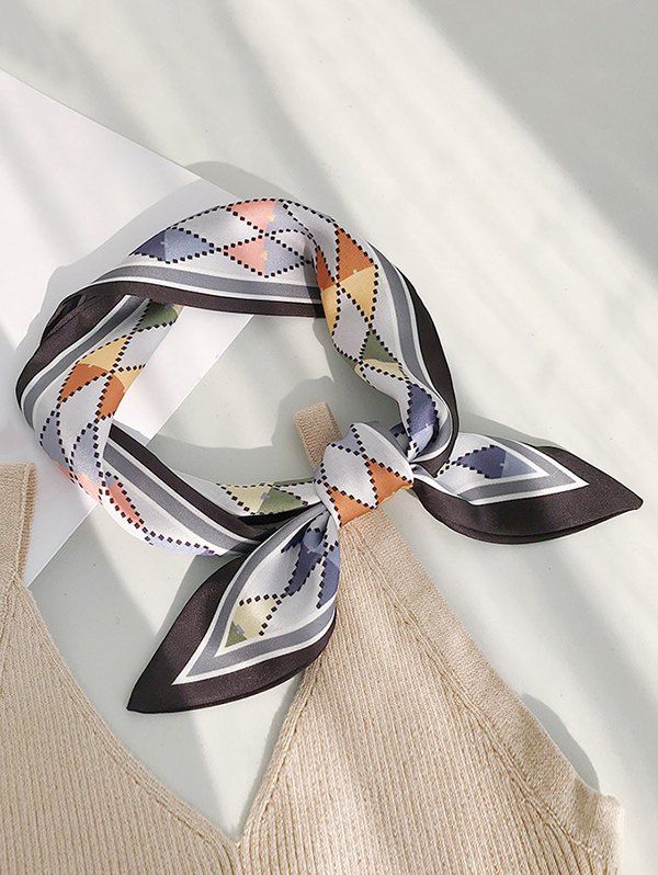 

Argyle Print Satin Narrow Scarf, Black