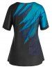 Plus Size Feather Print V Neck T Shirt -  