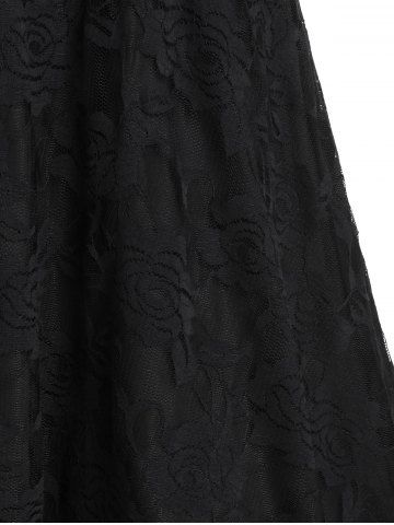 

Floral Lace A Line High Low Dress, Black