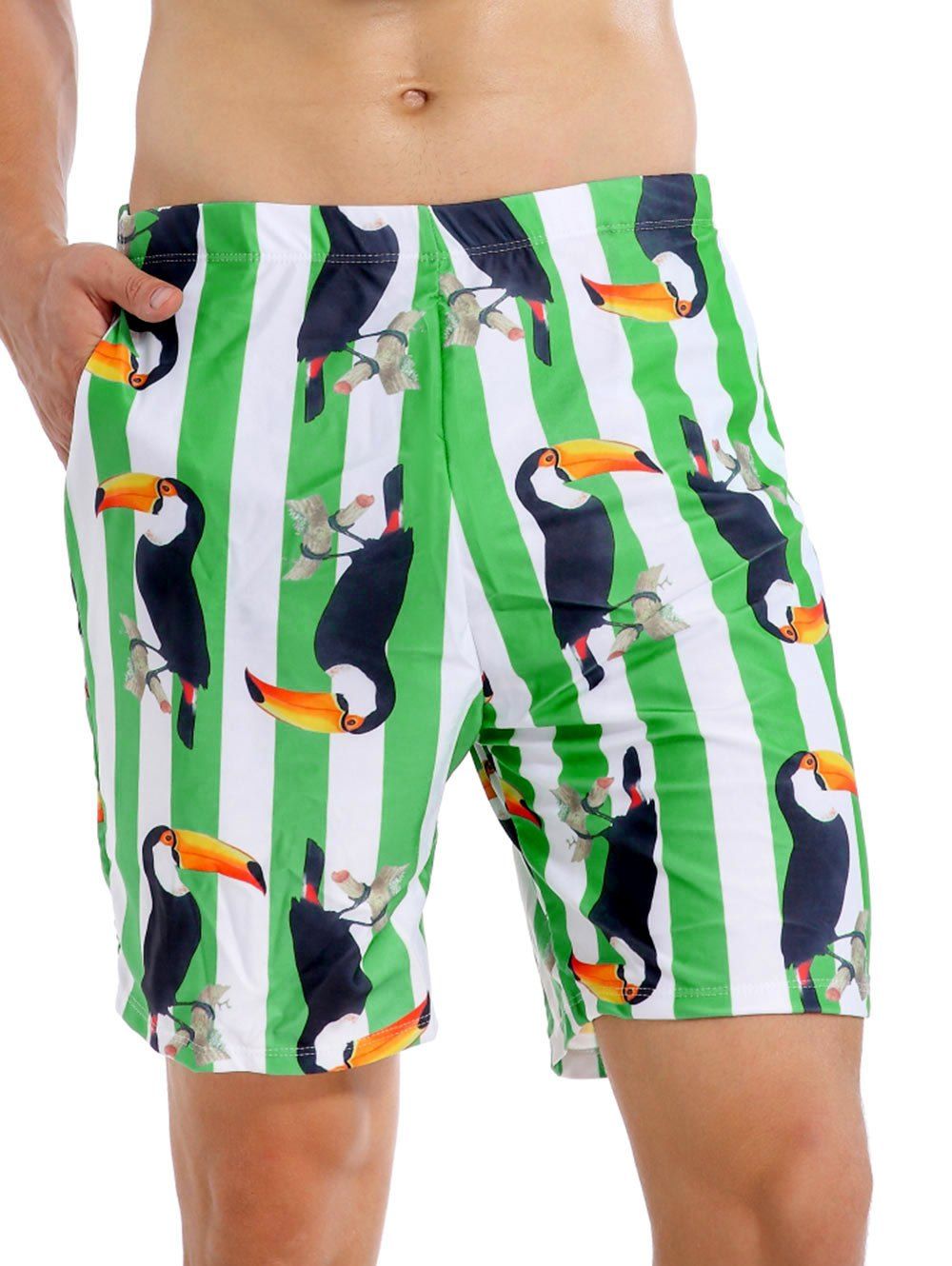 

Tropical Parrot Striped Swimming Shorts, Algae green