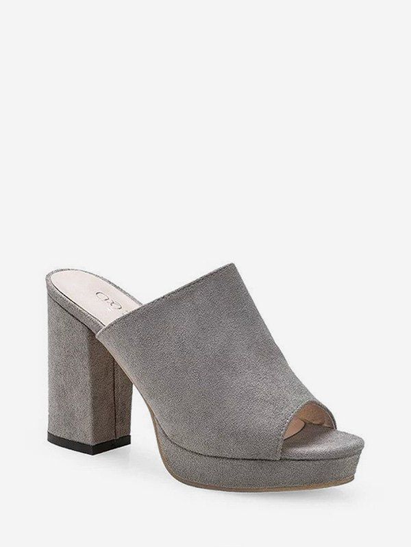 

Peep Toe Plain Suede High Heel Slides, Gray