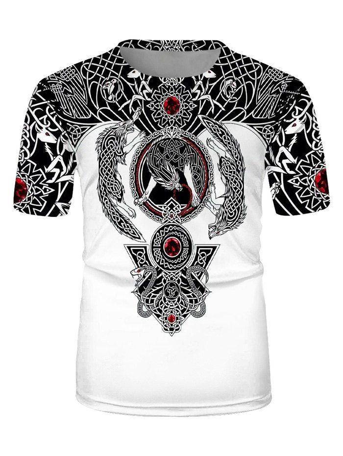 

Tribal Wolf Print Casual Short Sleeve T Shirt, Multi