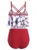 Plus Size Crisscross Cat Musical Notes Print Tankini Swimwear -  