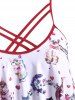 Plus Size Crisscross Cat Musical Notes Print Tankini Swimwear -  