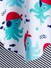 Plus Size Octopus Striped Dual Strap Ruched Tankini Swimwear -  