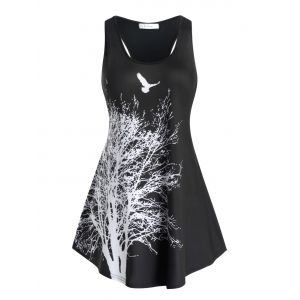 

Plus Size Racerback Ombre Tree Print Tank Top, Black