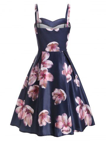 

Open Back Sleeveless Floral Print Dress, Deep blue