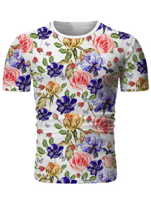 

Flower Print Round Neck T-shirt, White