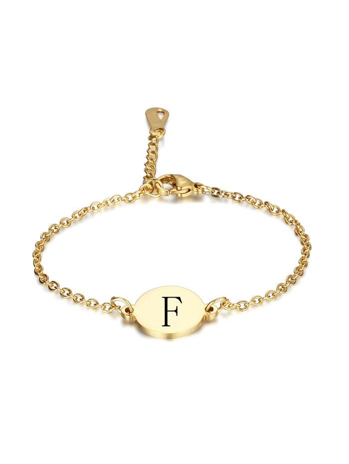 

Letters Pattern Round Stainless Steel Bracelet, Gold