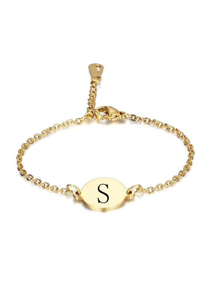 

Letters Pattern Round Stainless Steel Bracelet, Gold