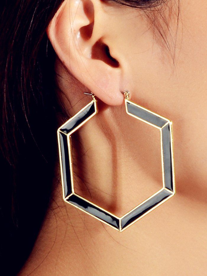 

Geometric Enamel Big Hoop Earrings, Black