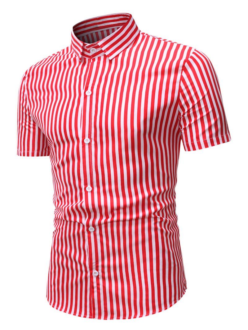 

Short Sleeve Striped Shirt, Lava red