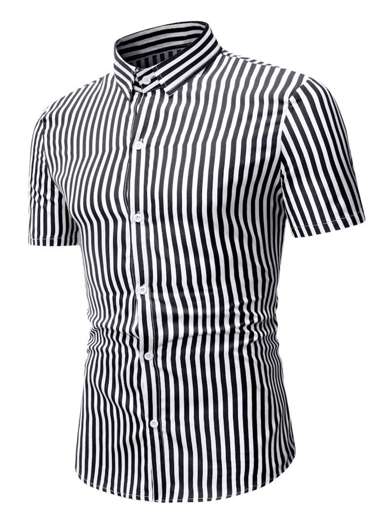 

Short Sleeve Striped Shirt, Black